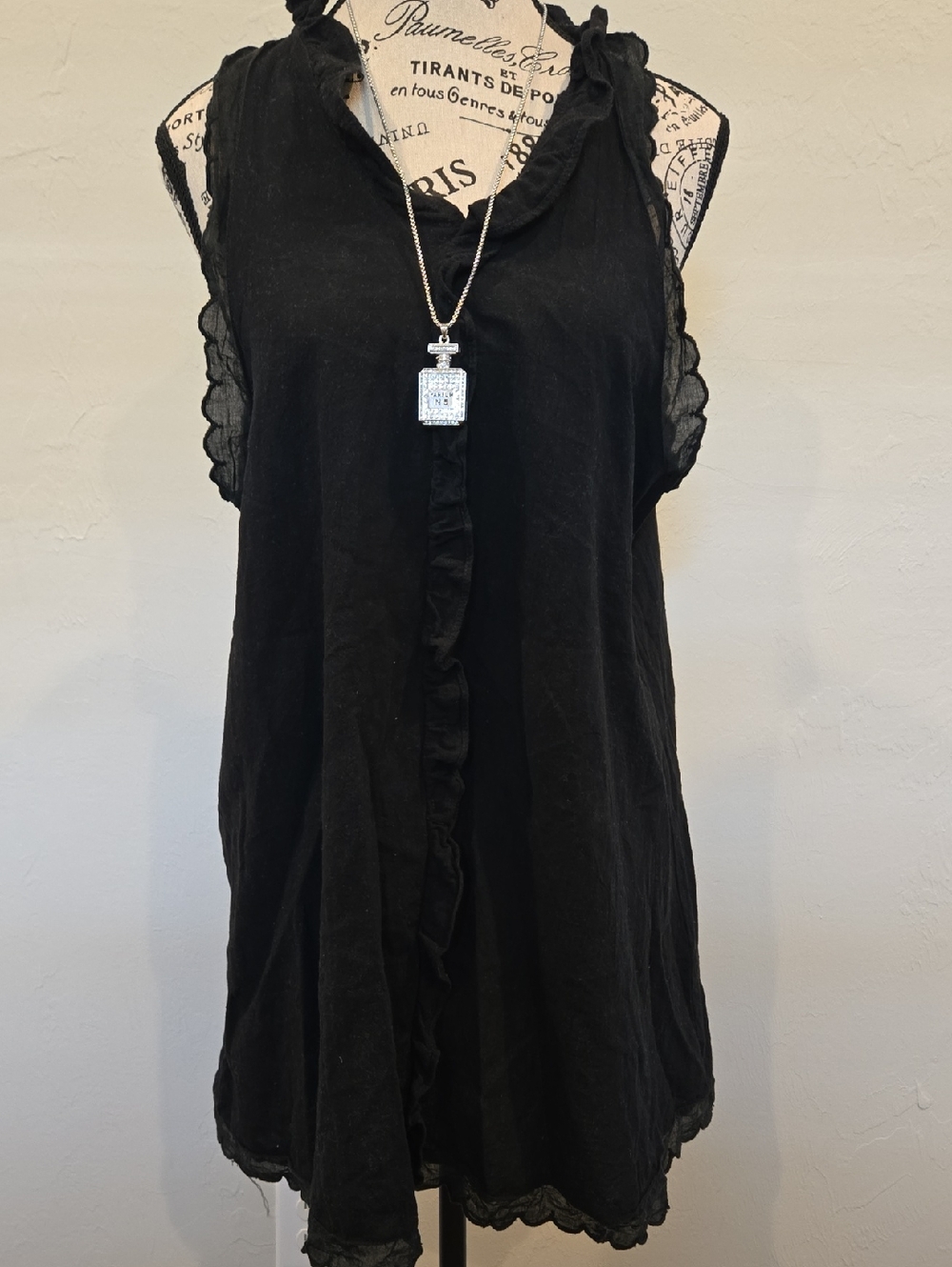 Black Ruffle Trim Sleeveless Sundress 100% Cotton  OSFM